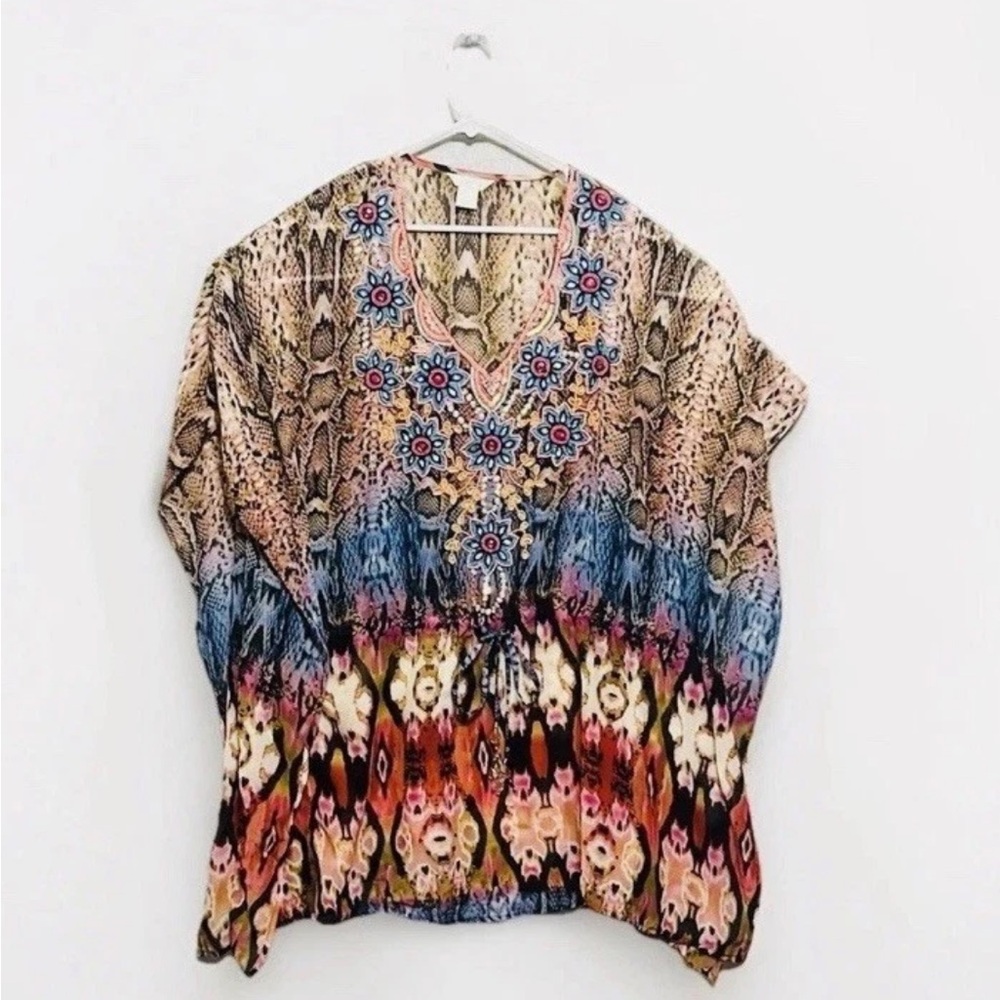 Bohemian Multicolor Embellished Kaftan Sequin Intricate Beaded swim cover up